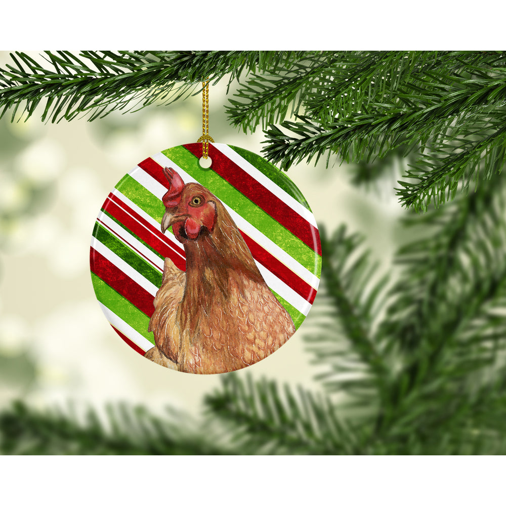 Chicken Candy Cane Holiday Christmas Ceramic Ornament Image 2