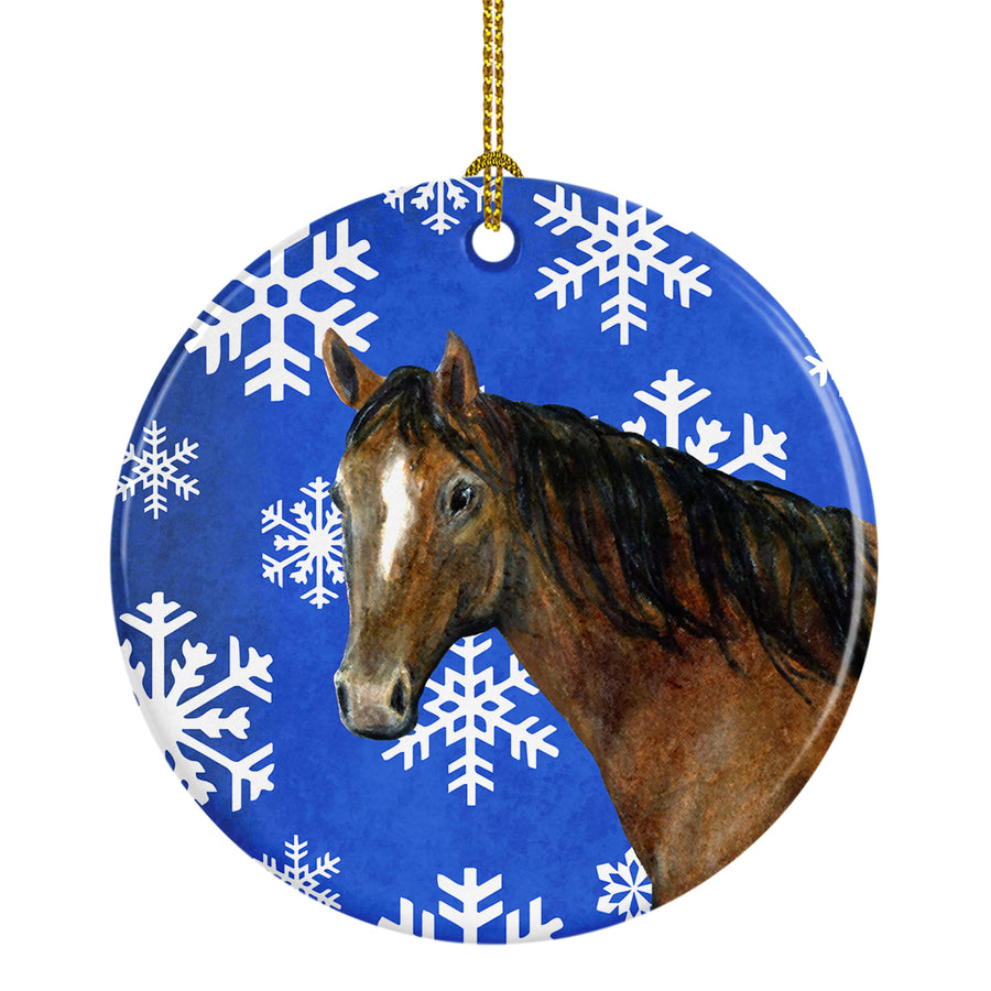 Horse Winter Snowflakes Holiday Ceramic Ornament Image 1