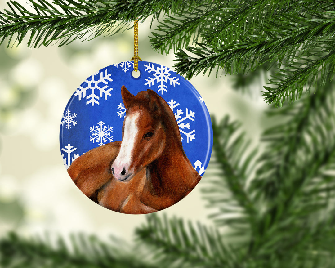 Horse Foal Winter Snowflakes Holiday Ceramic Ornament Image 2