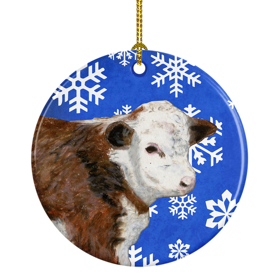 Baby Calf Winter Snowflakes Holiday Ceramic Ornament Image 1