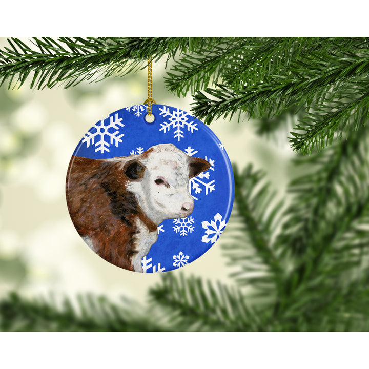 Baby Calf Winter Snowflakes Holiday Ceramic Ornament Image 2