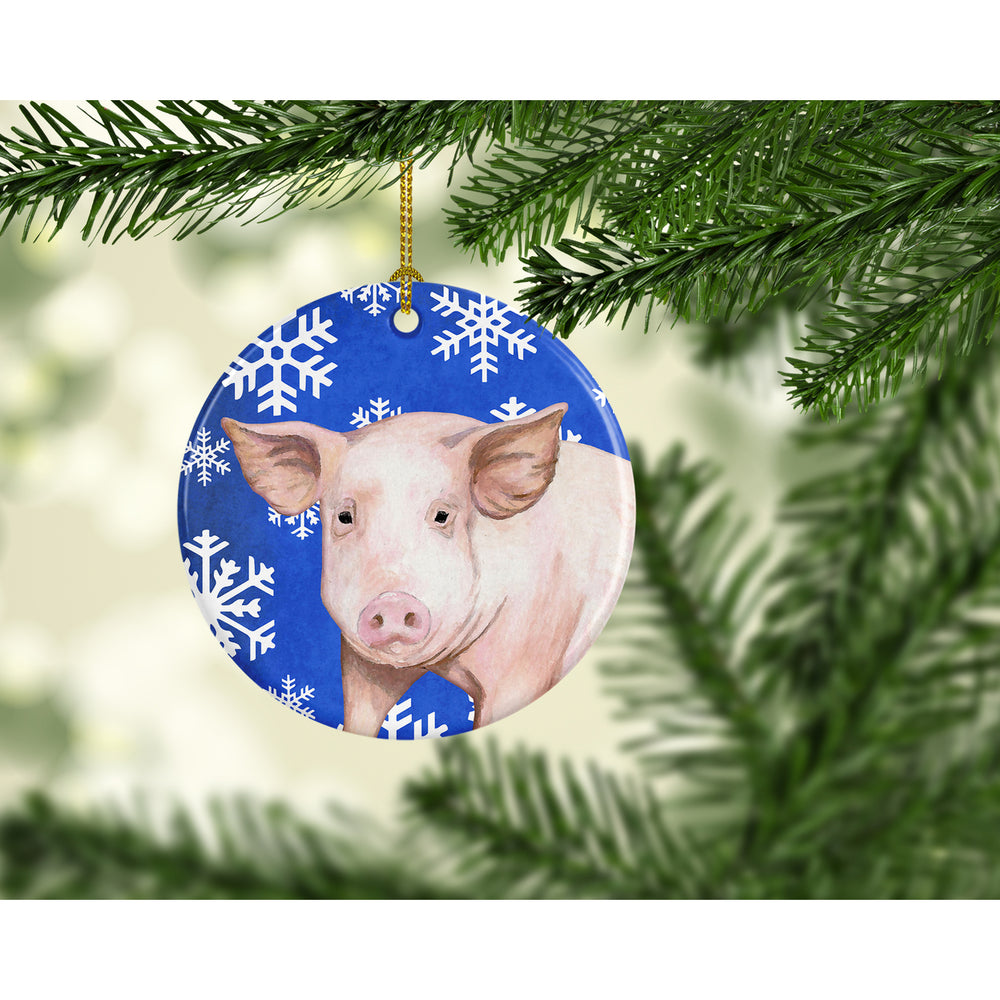 Pig Winter Snowflakes Holiday Ceramic Ornament Image 2