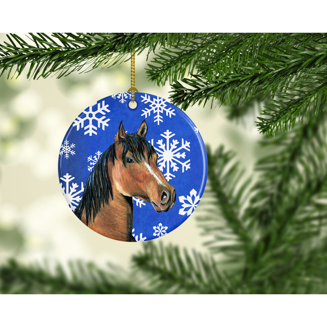 Horse Winter Snowflakes Holiday Ceramic Ornament Image 2