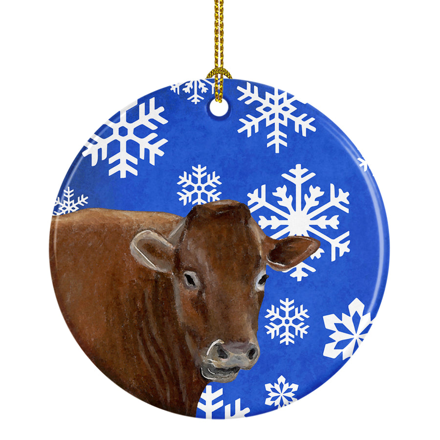 Cow Winter Snowflakes Holiday Ceramic Ornament Image 1