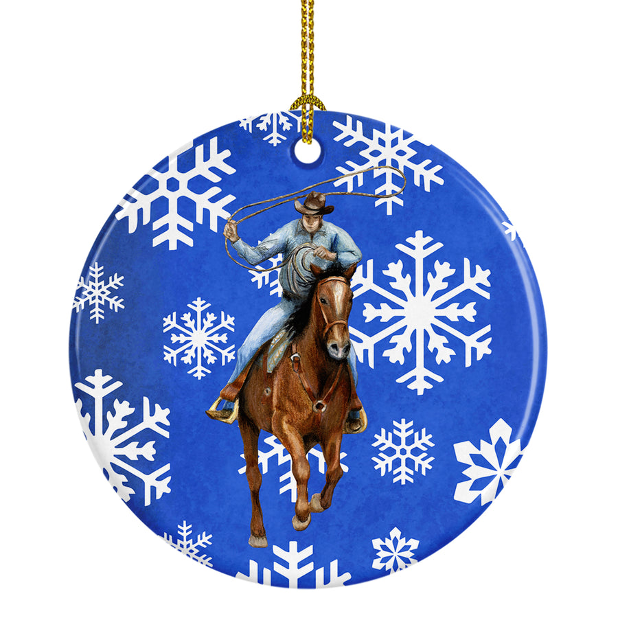 Horse Roper Winter Snowflakes Holiday Ceramic Ornament Image 1