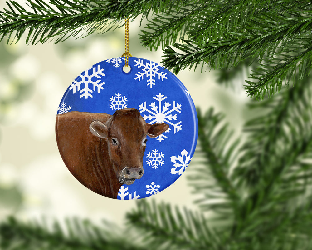 Cow Winter Snowflakes Holiday Ceramic Ornament Image 2