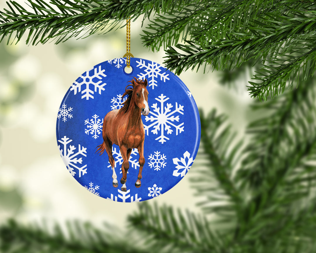 Horse Winter Snowflakes Holiday Ceramic Ornament Image 2