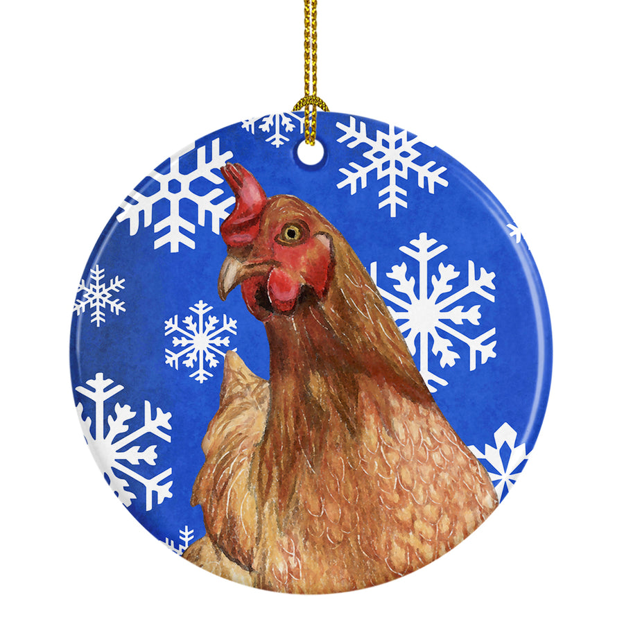 Chicken Winter Snowflakes Holiday Ceramic Ornament Image 1