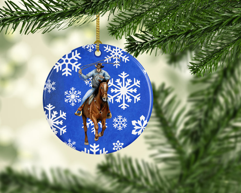 Horse Roper Winter Snowflakes Holiday Ceramic Ornament Image 2