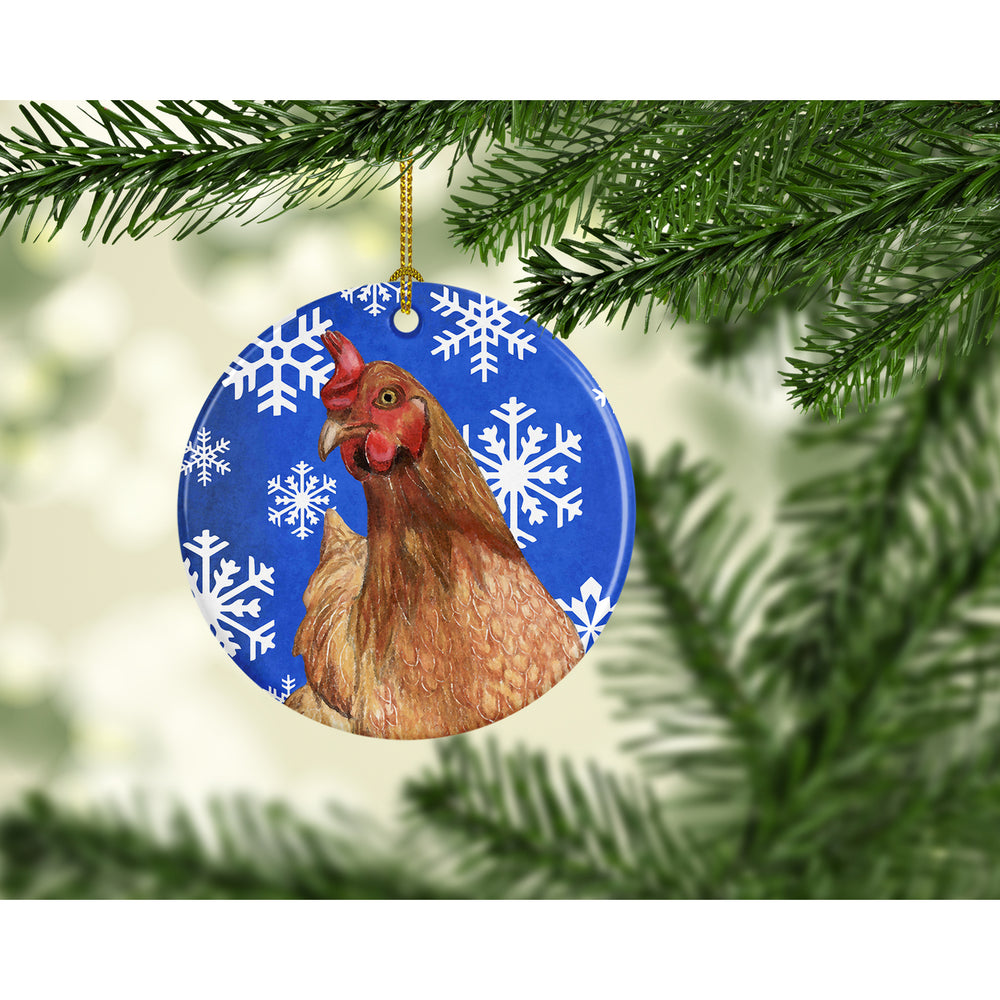 Chicken Winter Snowflakes Holiday Ceramic Ornament Image 2