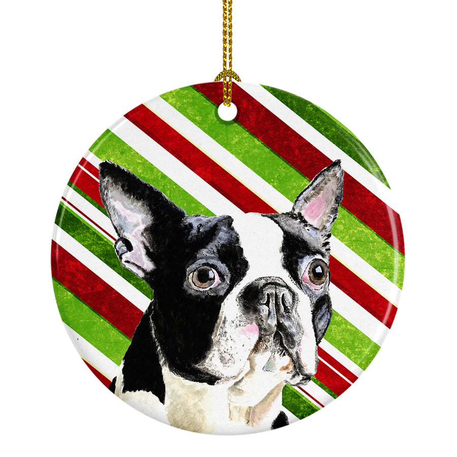 Boston Terrier Candy Cane Holiday Christmas Ceramic Ornament SC9320 Image 1