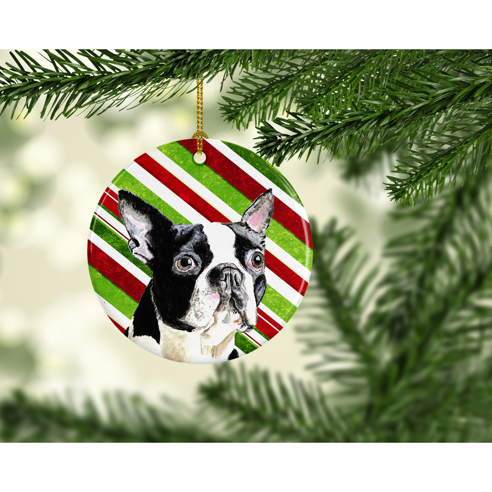 Boston Terrier Candy Cane Holiday Christmas Ceramic Ornament SC9320 Image 2