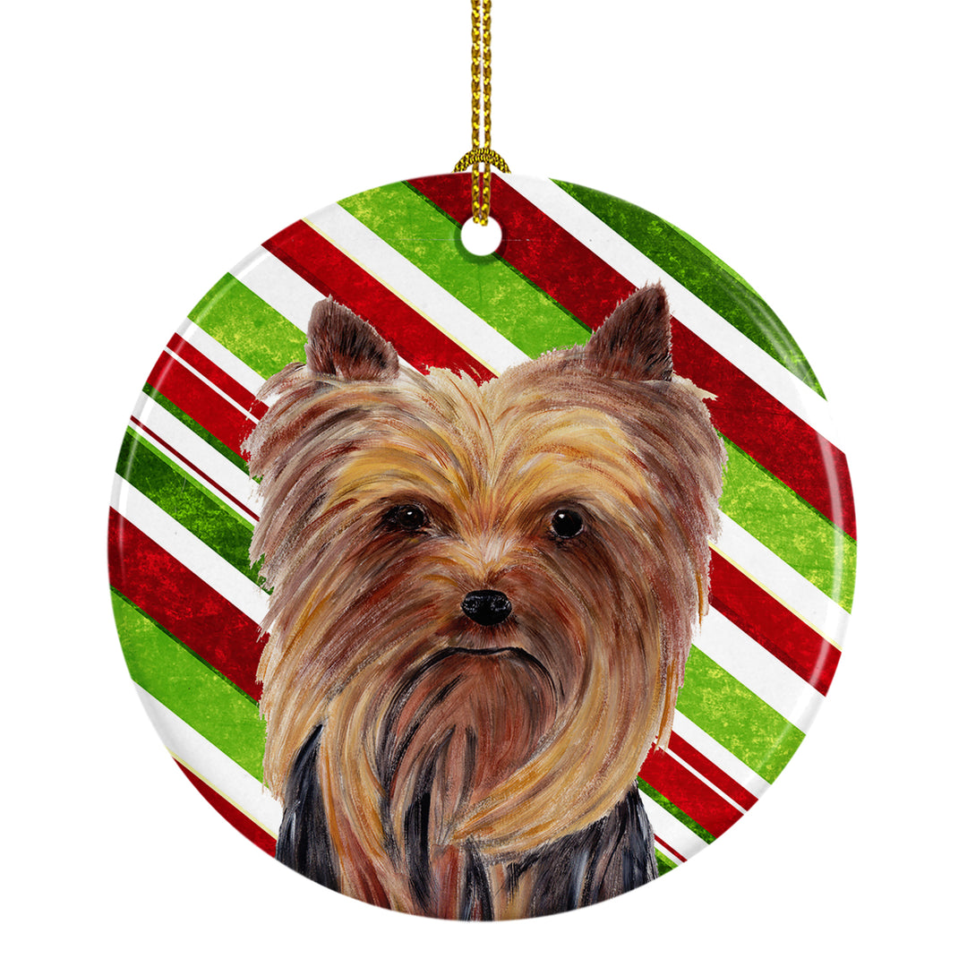 Yorkie Candy Cane Holiday Christmas Ceramic Ornament SC9325 Image 1