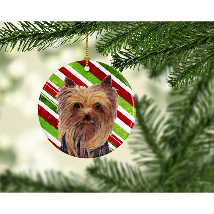 Yorkie Candy Cane Holiday Christmas Ceramic Ornament SC9325 Image 2