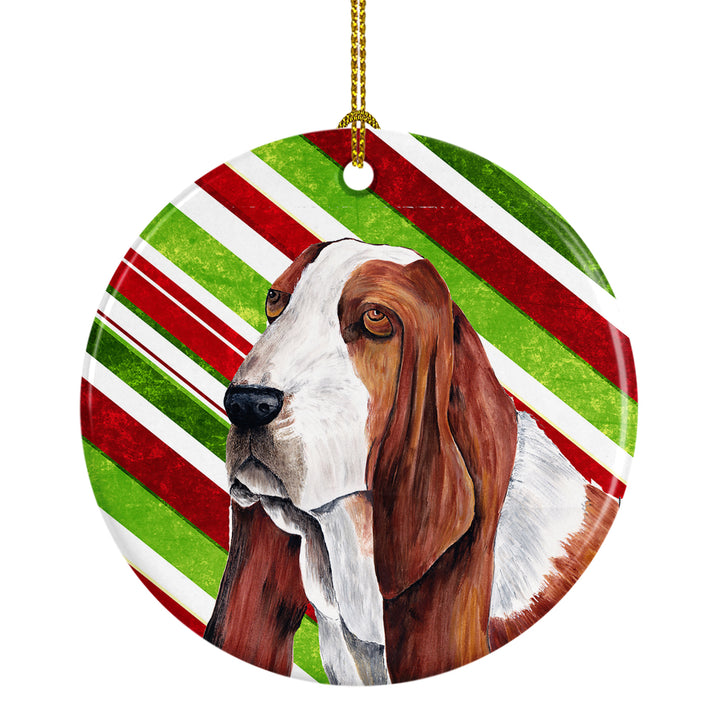 Basset Hound Candy Cane Holiday Christmas Ceramic Ornament SC9332 Image 1