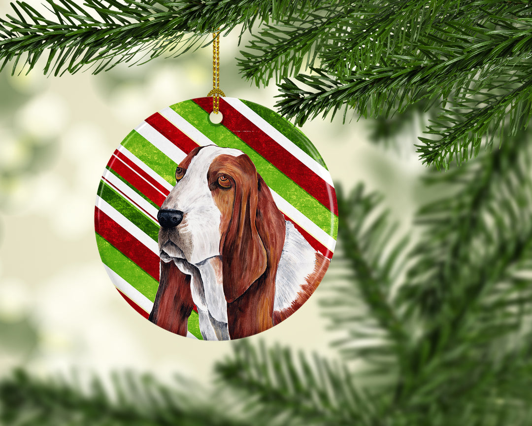 Basset Hound Candy Cane Holiday Christmas Ceramic Ornament SC9332 Image 2