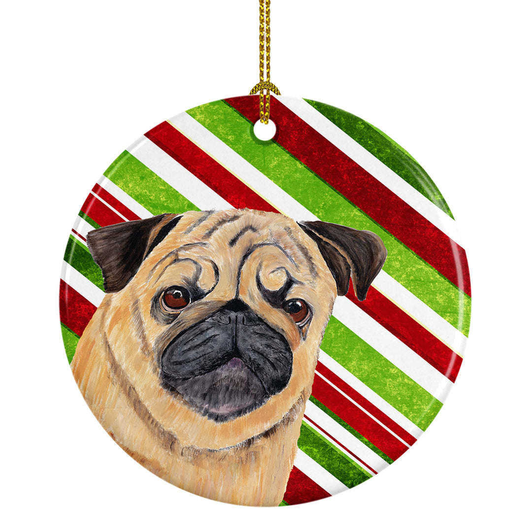 Pug Candy Cane Holiday Christmas Ceramic Ornament SC9331 Image 1