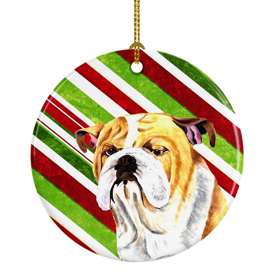 Bulldog English Candy Cane Holiday Christmas Ceramic Ornament SC9334 Image 1