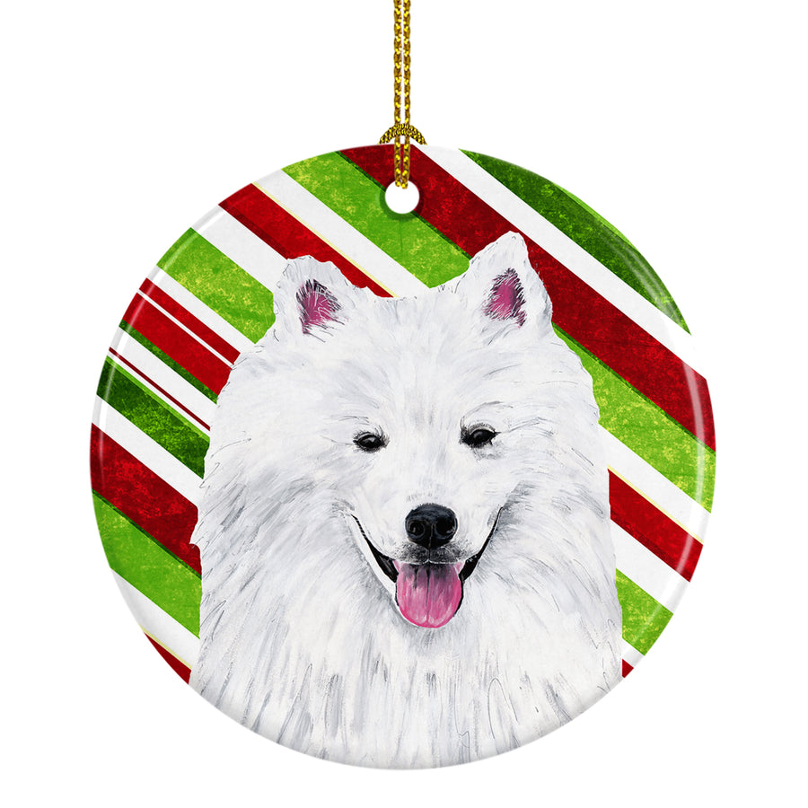 American Eskimo Candy Cane Holiday Christmas Ceramic Ornament SC9339 Image 1