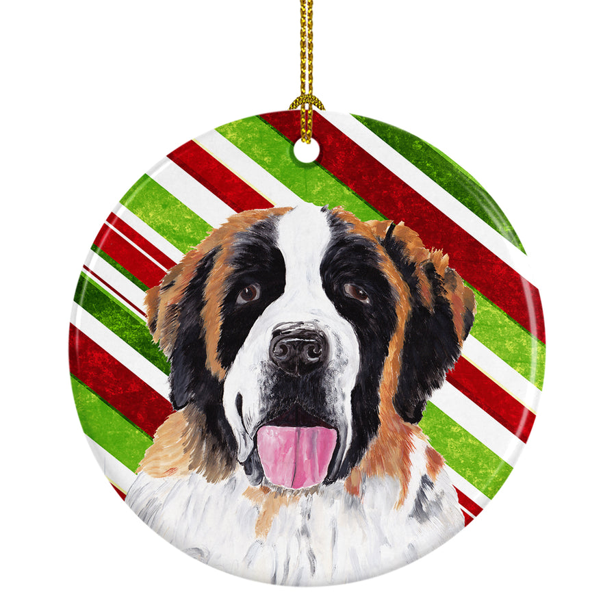 Saint Bernard Candy Cane Holiday Christmas Ceramic Ornament SC9342 Image 1