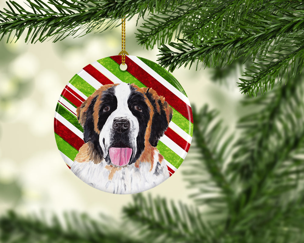 Saint Bernard Candy Cane Holiday Christmas Ceramic Ornament SC9342 Image 2