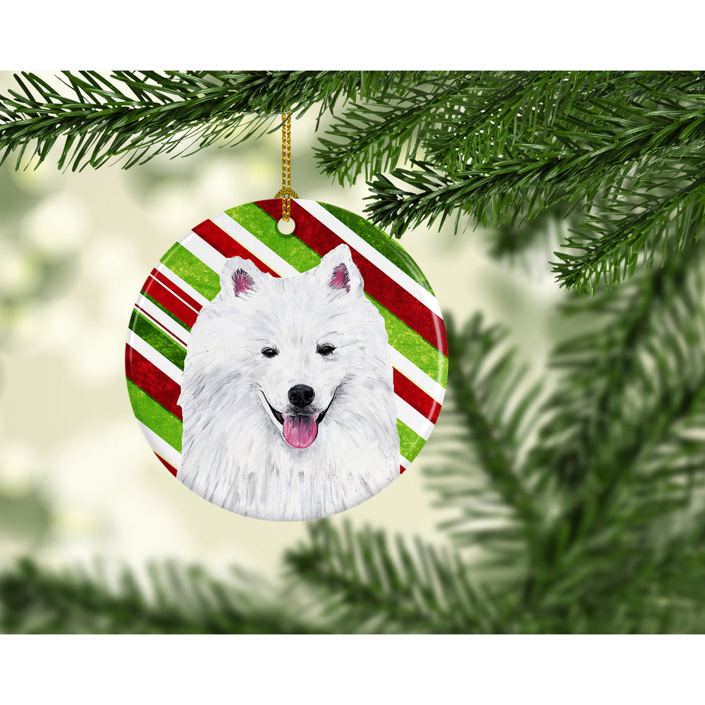 American Eskimo Candy Cane Holiday Christmas Ceramic Ornament SC9339 Image 2