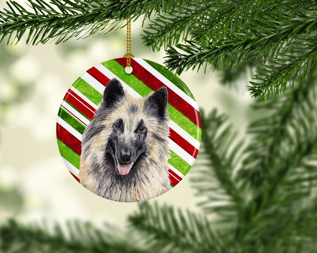 Belgian Tervuren Candy Cane Holiday Christmas Ceramic Ornament SC9352 Image 2