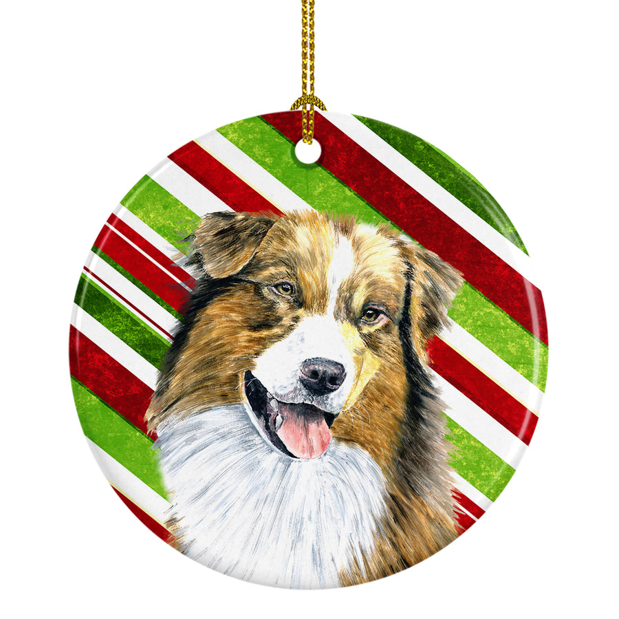 Australian Shepherd Candy Cane Holiday Christmas Ceramic Ornament SC9357 Image 1