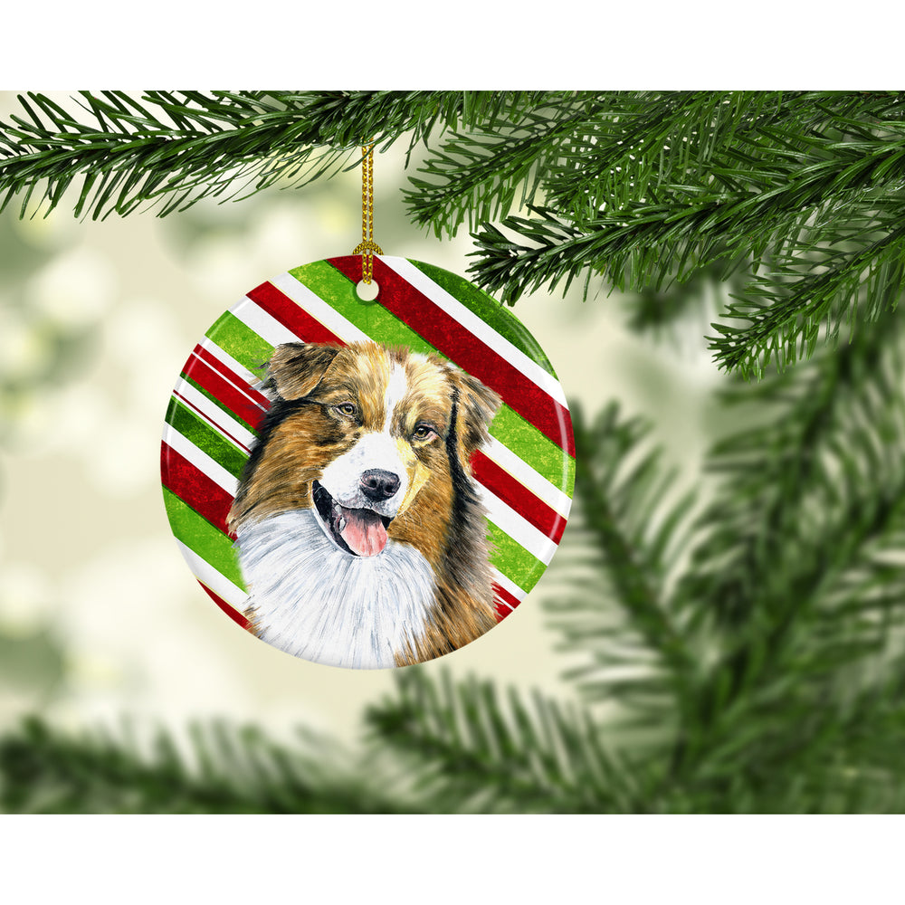 Australian Shepherd Candy Cane Holiday Christmas Ceramic Ornament SC9357 Image 2