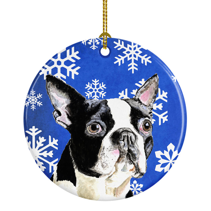 Boston Terrier Winter Snowflakes Holiday Ceramic Ornament SC9360 Image 1