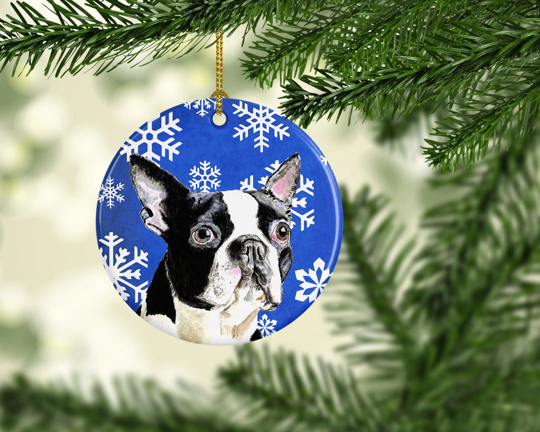 Boston Terrier Winter Snowflakes Holiday Ceramic Ornament SC9360 Image 2