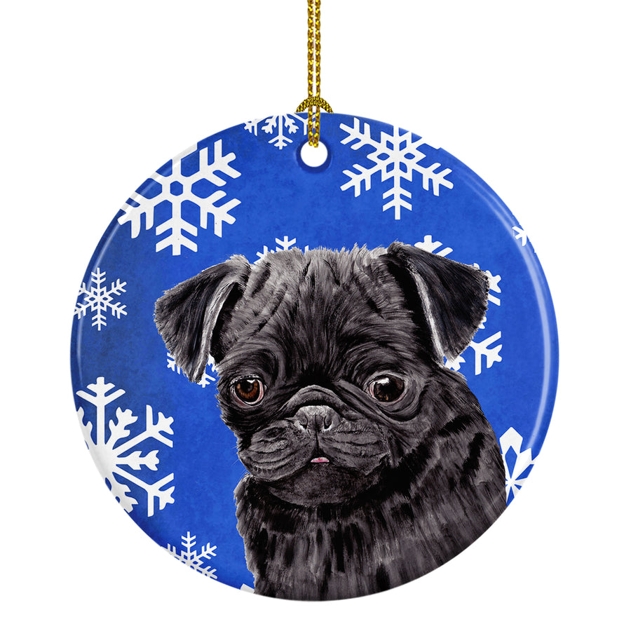 Pug Winter Snowflakes Holiday Ceramic Ornament SC9366 Image 1