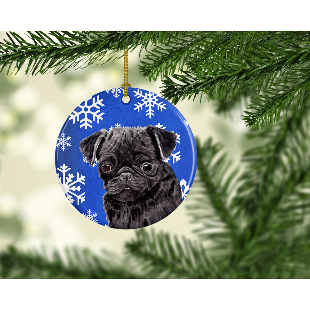 Pug Winter Snowflakes Holiday Ceramic Ornament SC9366 Image 2