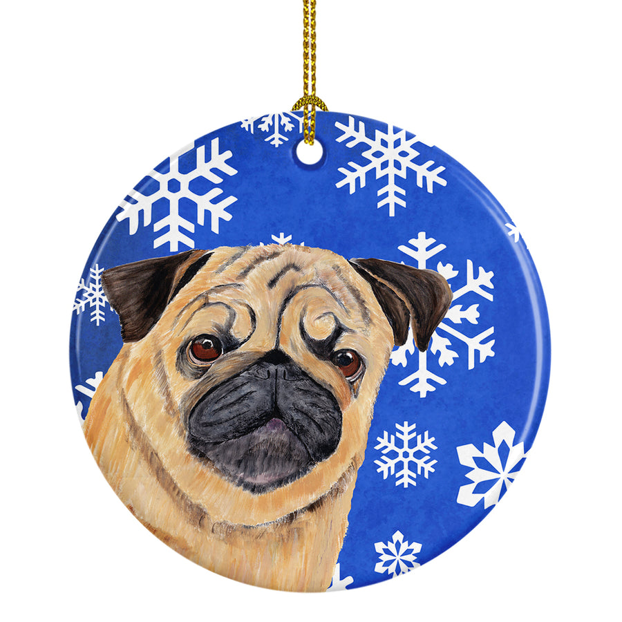 Pug Winter Snowflakes Holiday Ceramic Ornament SC9371 Image 1