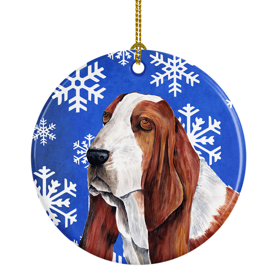 Basset Hound Winter Snowflakes Holiday Ceramic Ornament SC9372 Image 1