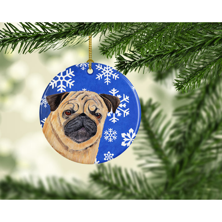 Pug Winter Snowflakes Holiday Ceramic Ornament SC9371 Image 2