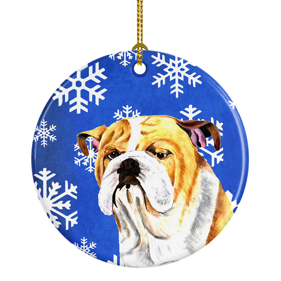 Bulldog English Winter Snowflakes Holiday Ceramic Ornament SC9374 Image 1