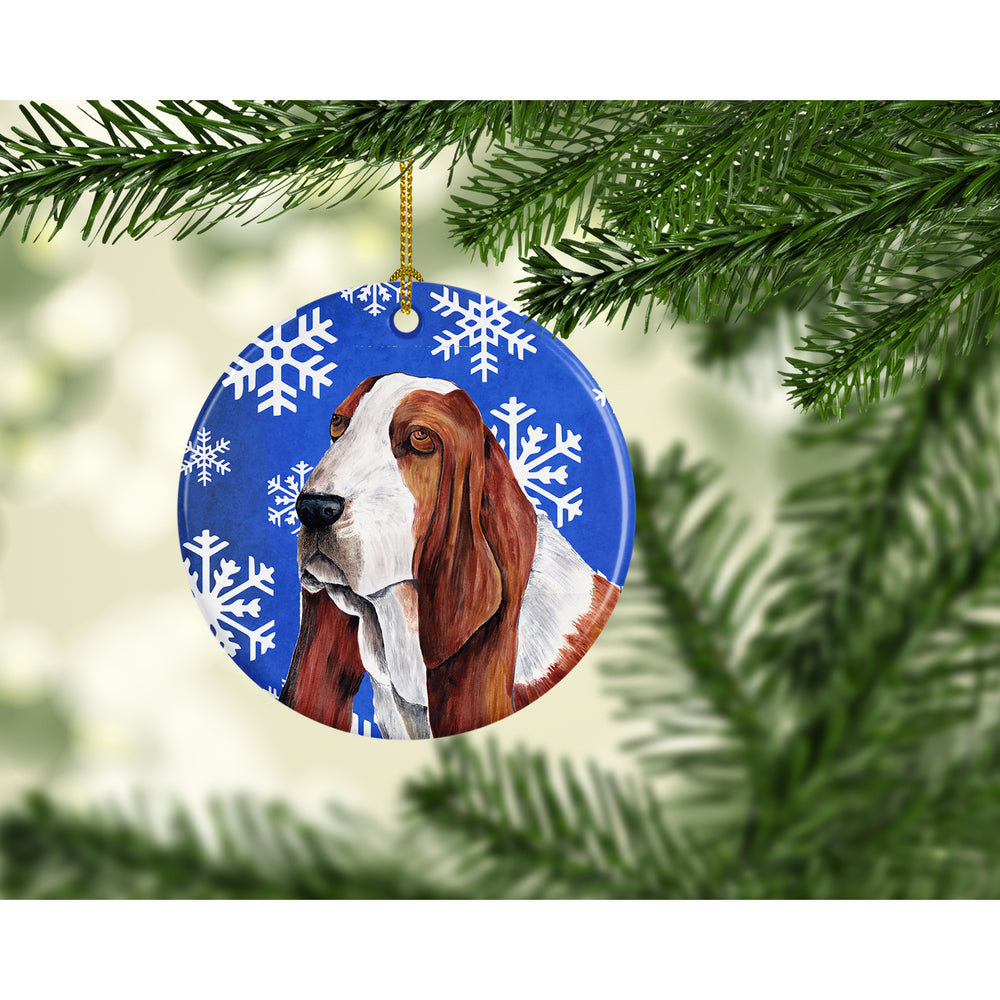 Basset Hound Winter Snowflakes Holiday Ceramic Ornament SC9372 Image 2