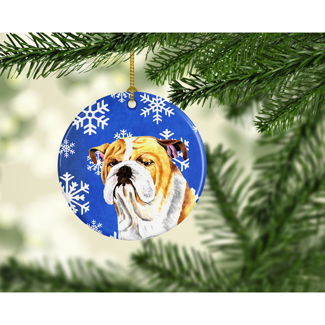 Bulldog English Winter Snowflakes Holiday Ceramic Ornament SC9374 Image 2