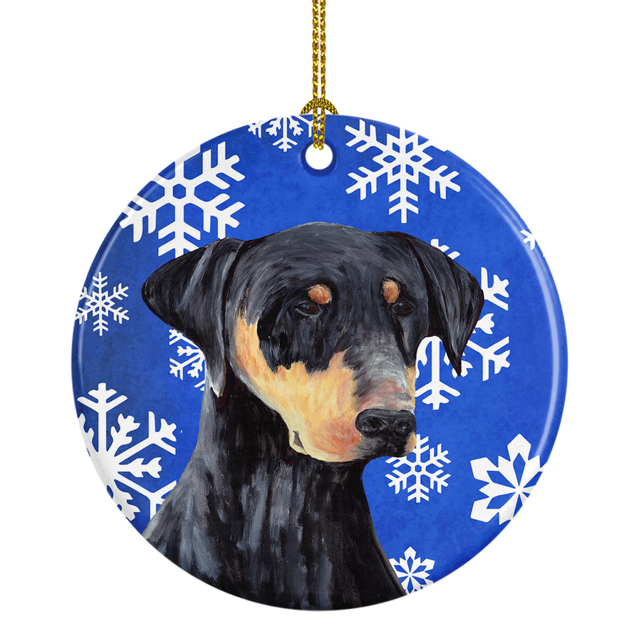 Doberman Winter Snowflakes Holiday Ceramic Ornament SC9377 Image 1