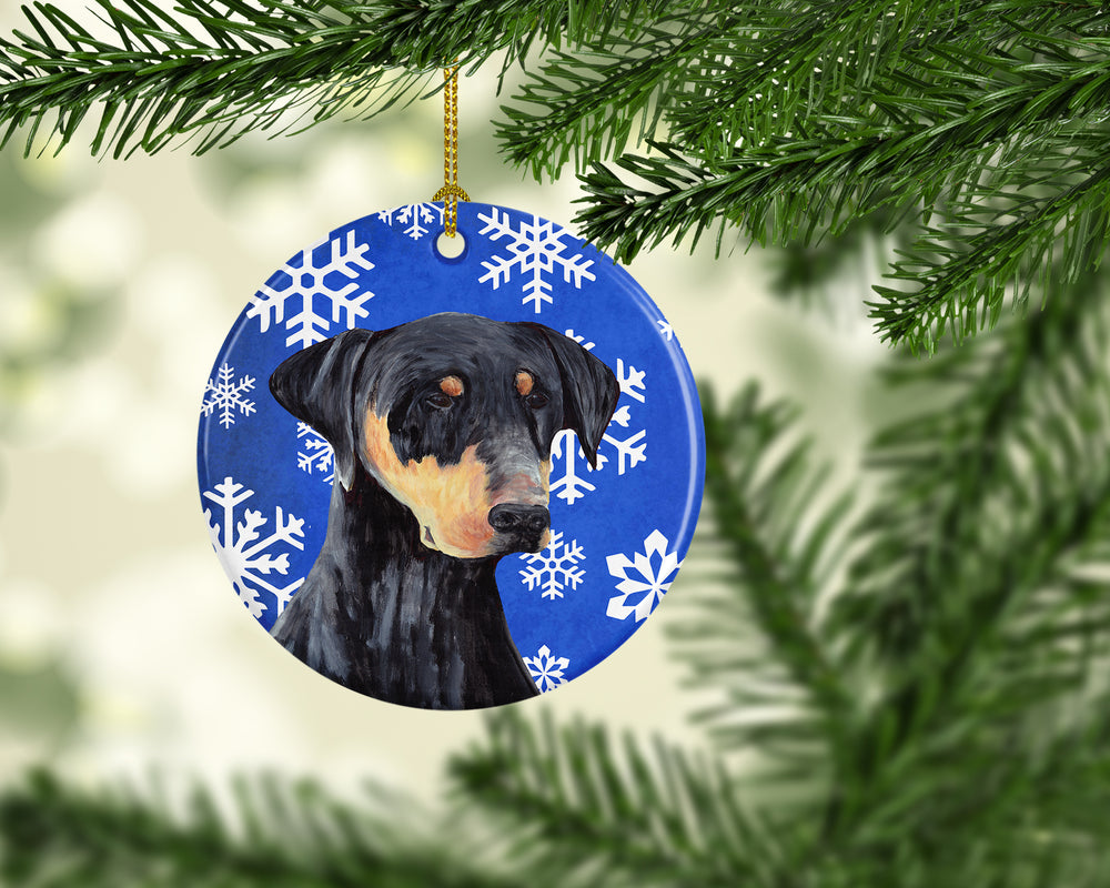 Doberman Winter Snowflakes Holiday Ceramic Ornament SC9377 Image 2