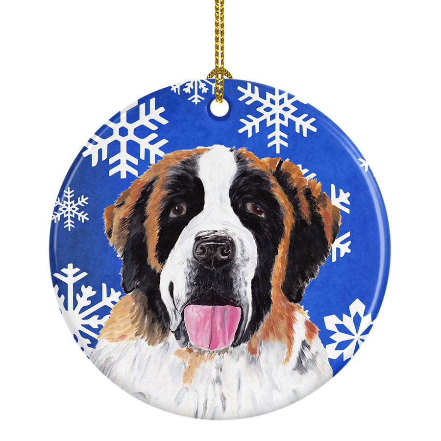 Saint Bernard Winter Snowflakes Holiday Ceramic Ornament SC9382 Image 1