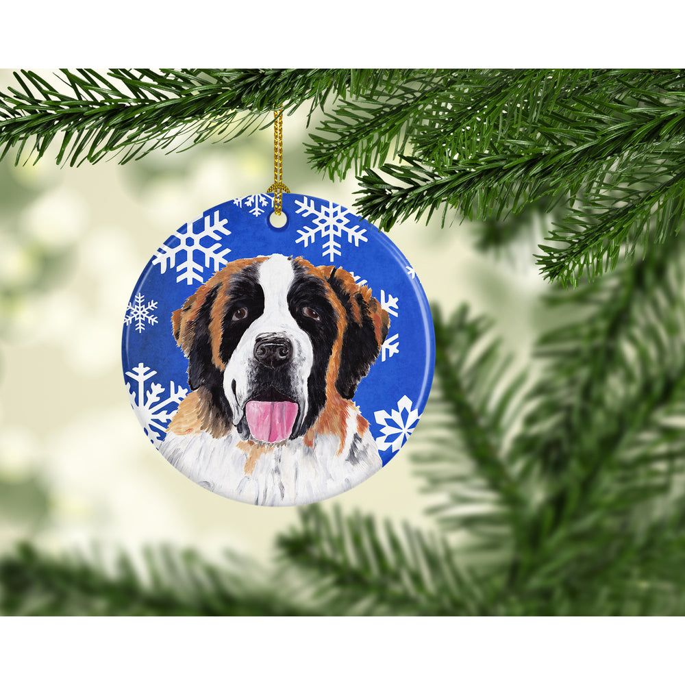 Saint Bernard Winter Snowflakes Holiday Ceramic Ornament SC9382 Image 2