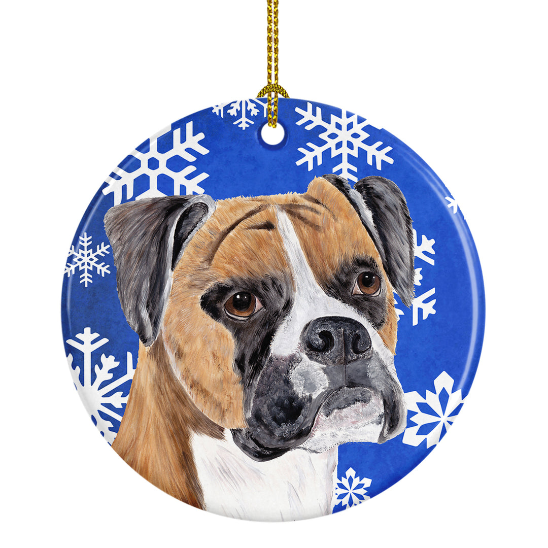 Boxer Winter Snowflakes Holiday Ceramic Ornament SC9390 Image 1