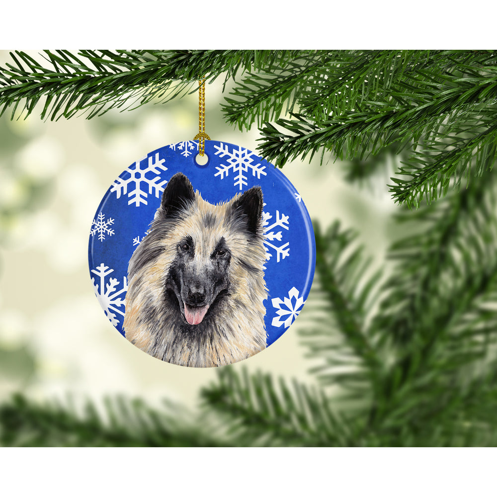 Belgian Tervuren Winter Snowflakes Holiday Ceramic Ornament SC9392 Image 2