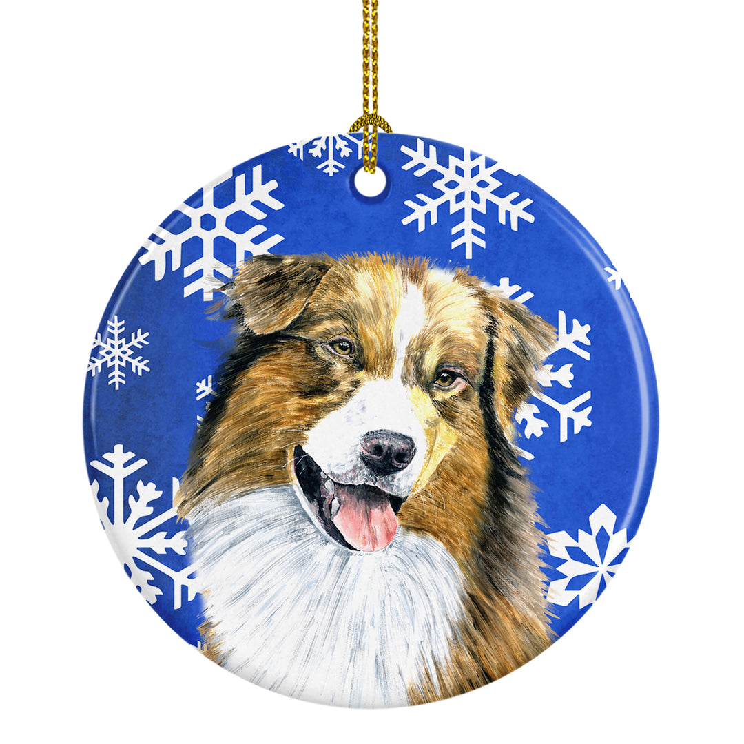 Australian Shepherd Winter Snowflakes Holiday Ceramic Ornament SC9397 Image 1