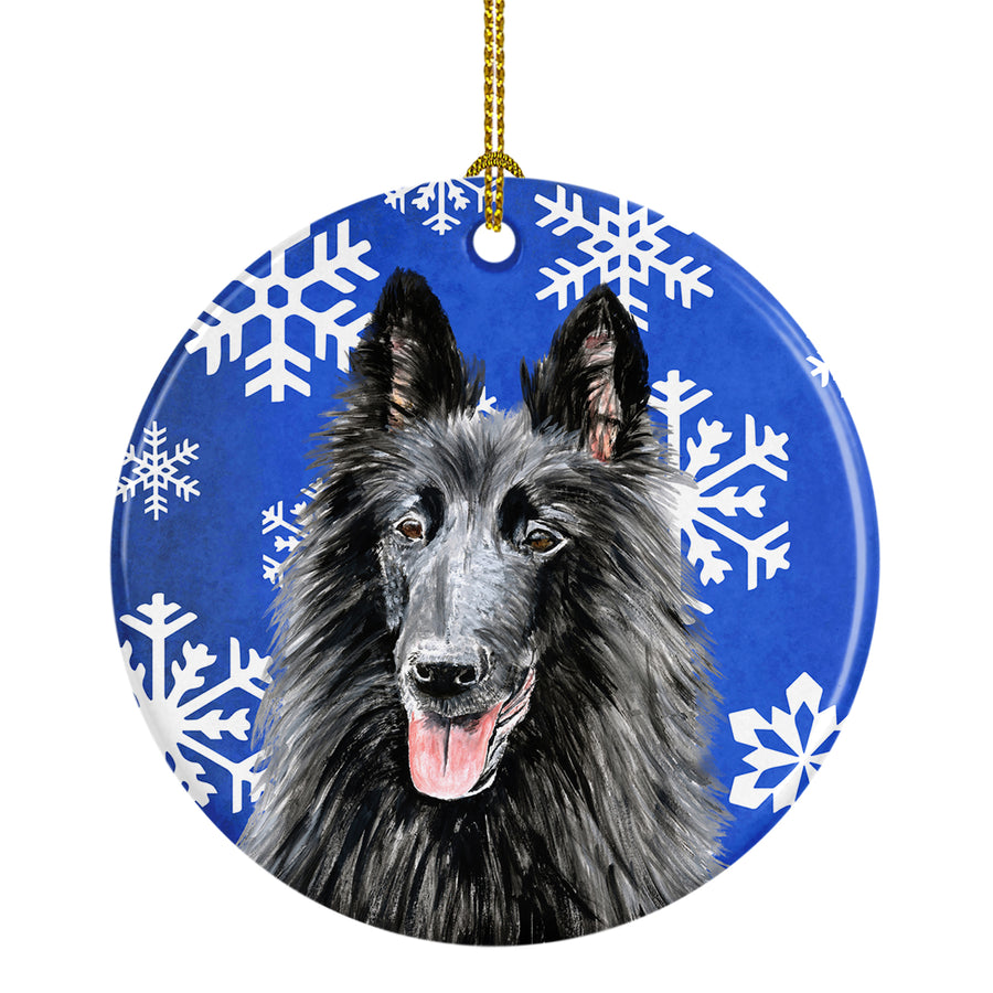 Belgian Sheepdog Winter Snowflakes Holiday Ceramic Ornament SC9398 Image 1