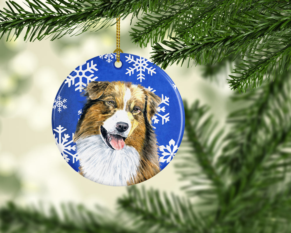 Australian Shepherd Winter Snowflakes Holiday Ceramic Ornament SC9397 Image 2