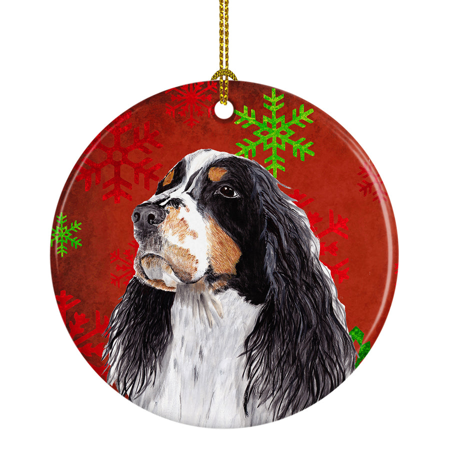 Springer Spaniel Red Snowflakes Holiday Christmas Ceramic Ornament SC9401 Image 1