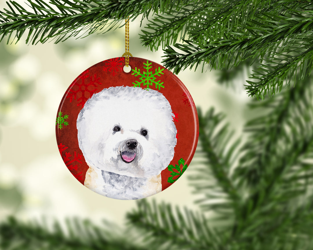 Bichon Frise Red Snowflakes Holiday Christmas Ceramic Ornament SC9402 Image 2